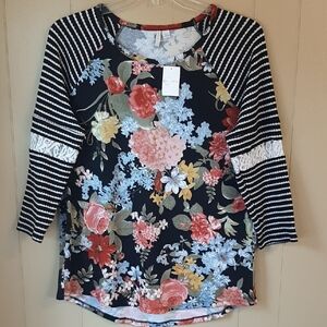 Chic Floral and Striped Women's Blouse